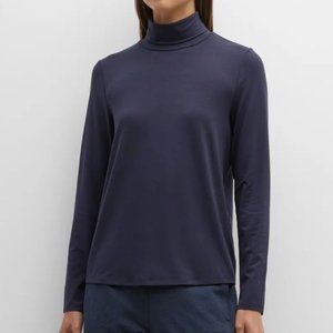 XS Eileen Fisher Turtleneck Jersey Knit Top in Navy Blue Nocturne